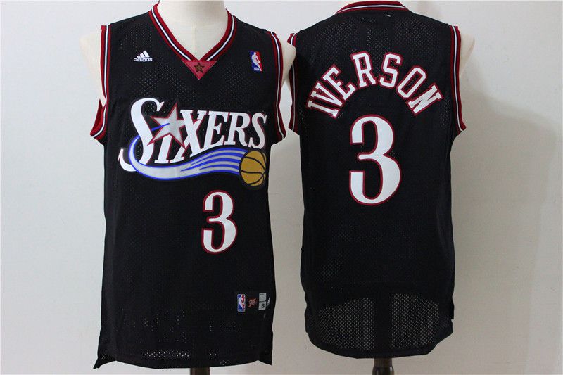 Men Philadelphia 76ers #3 Iverson Black Throwback Adidas NBA Jersey